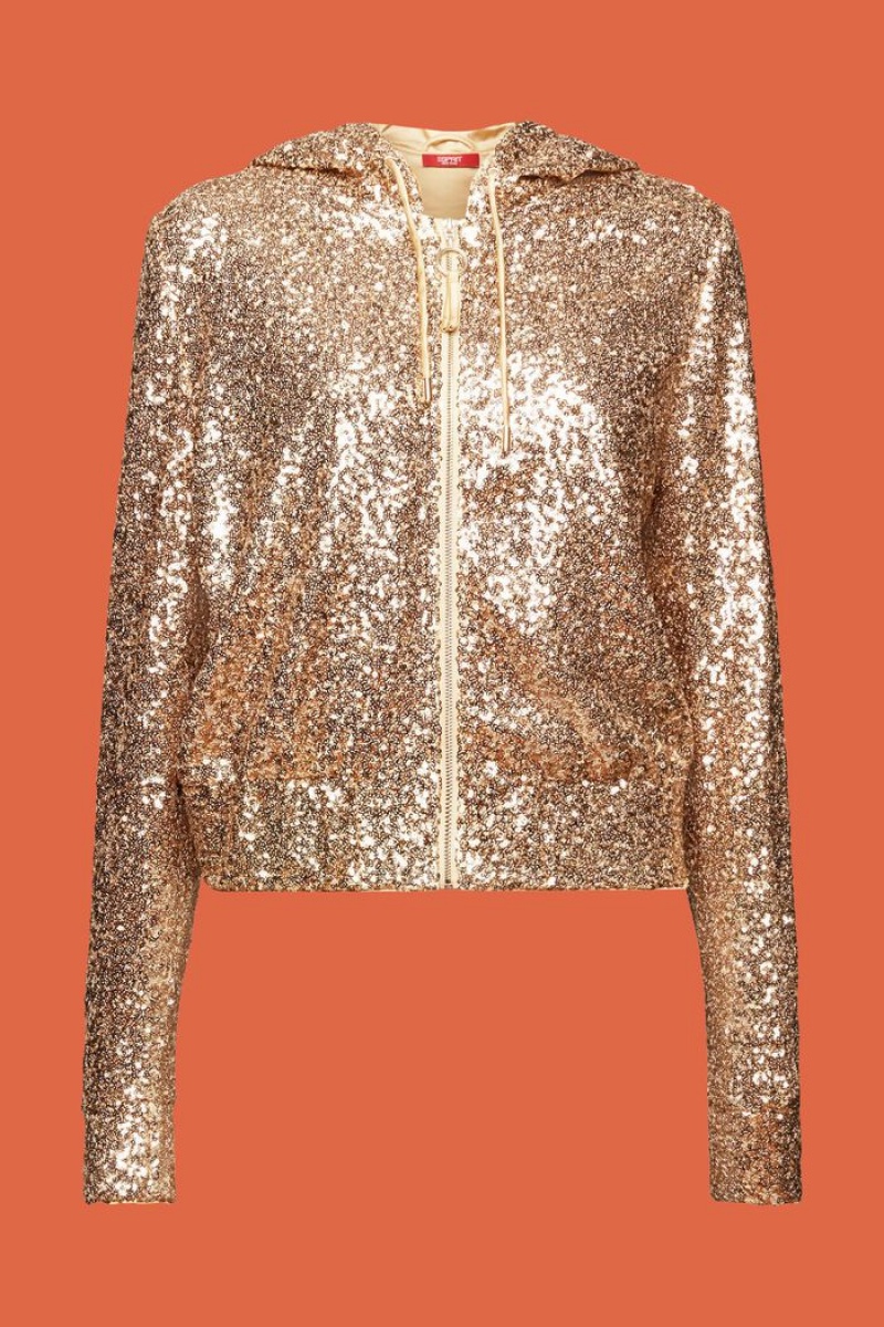 Dámské Mikina s Kapucí Esprit Sequined Zip-up Zlaté | EBZ159763