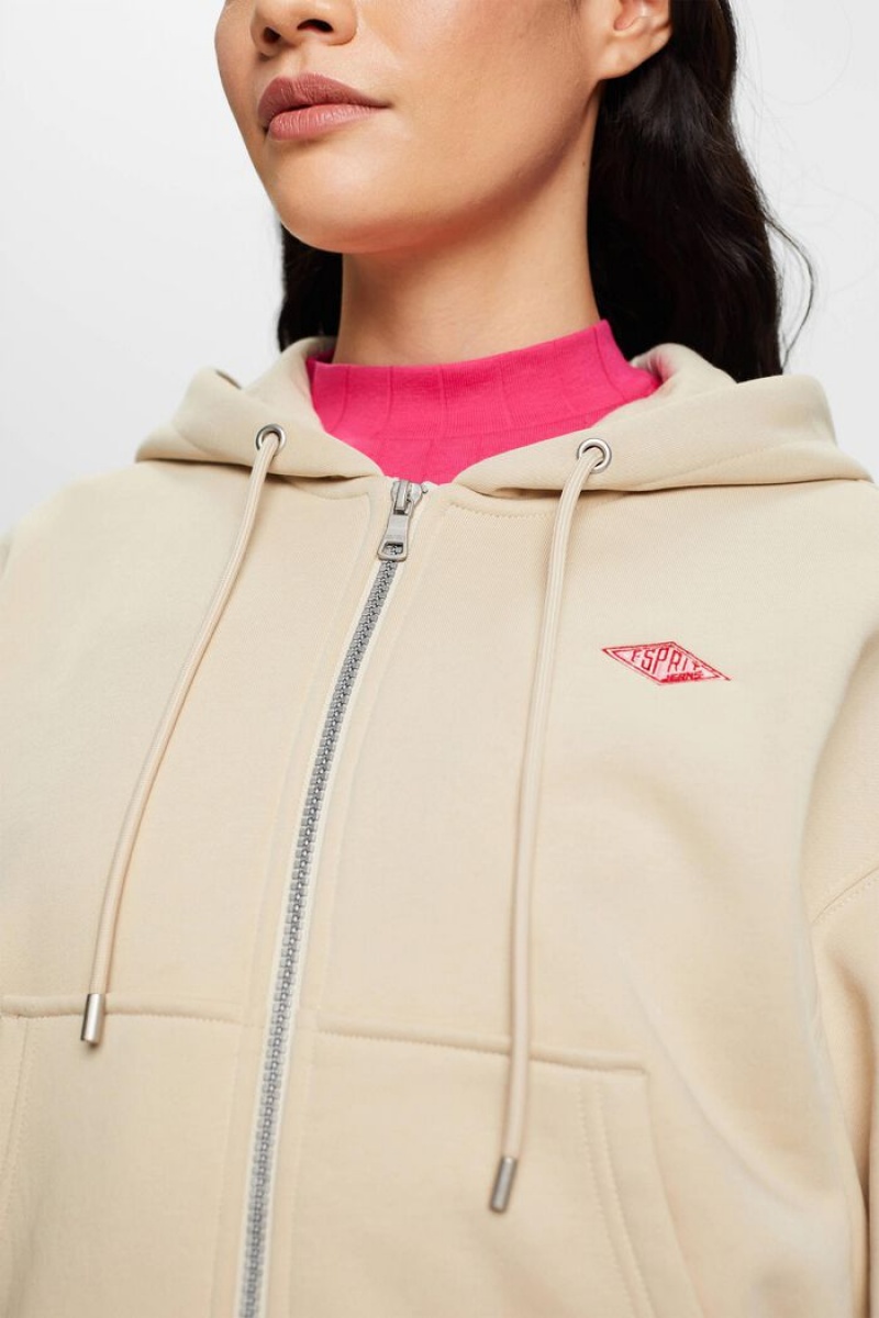 Dámské Mikina s Kapucí Esprit Zip Up Logo Světle Šedé Hnědé | NFX475320