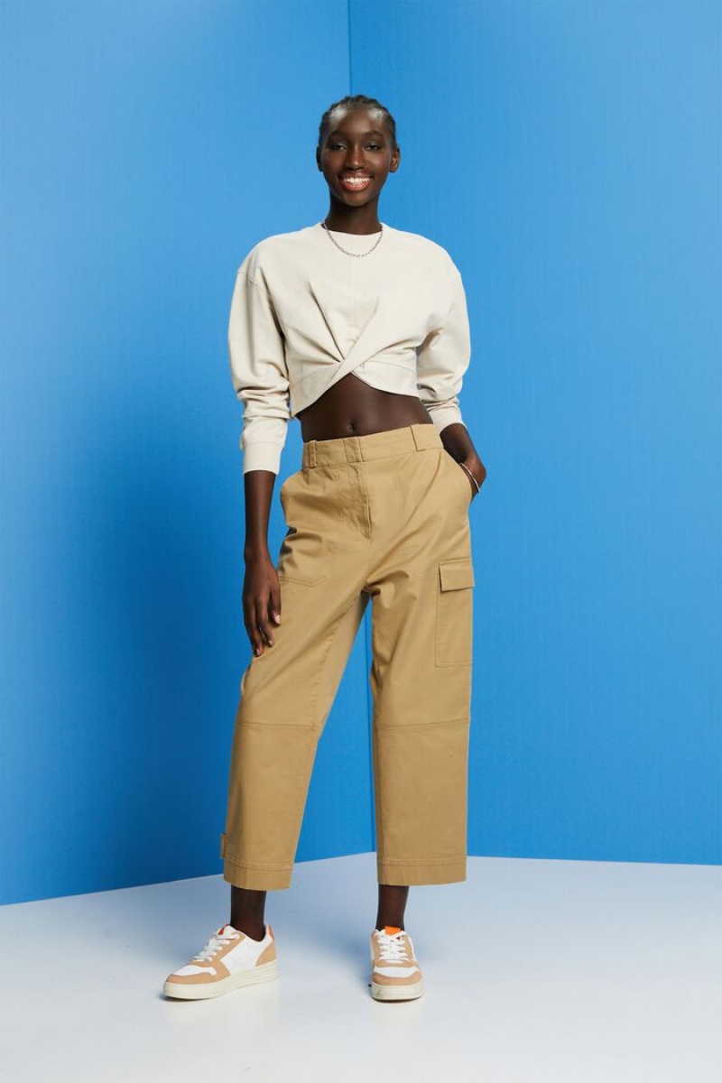 Dámské Mikiny Esprit Cropped Knot Detail Světle Šedé Hnědé | KZB759460