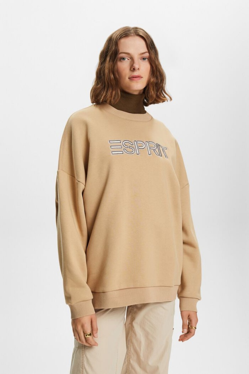 Dámské Mikiny Esprit Oversize Logo Béžový | VJI653218