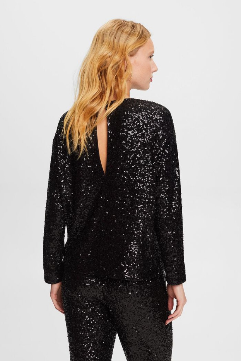 Dámské Mikiny Esprit Sequin Černé | SBK413820