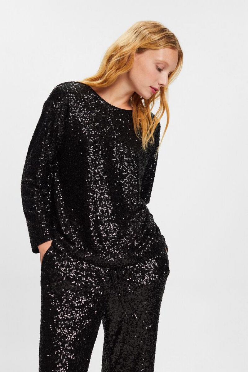 Dámské Mikiny Esprit Sequin Černé | SBK413820