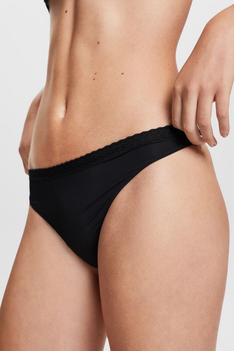 Dámské Noční Prádlo Esprit Hipster Krajkové Band Microfiber String Černé | QIH619537