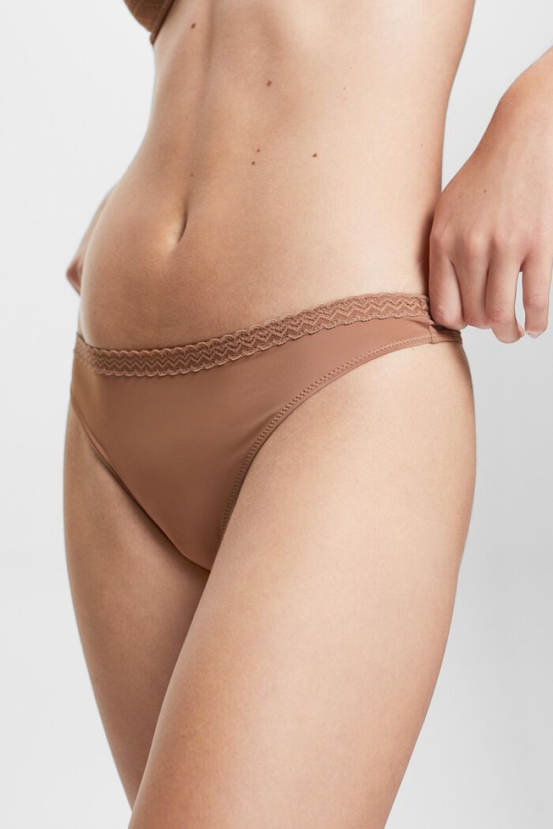 Dámské Noční Prádlo Esprit Hipster Krajkové Band Microfiber String Béžový | GDK421936