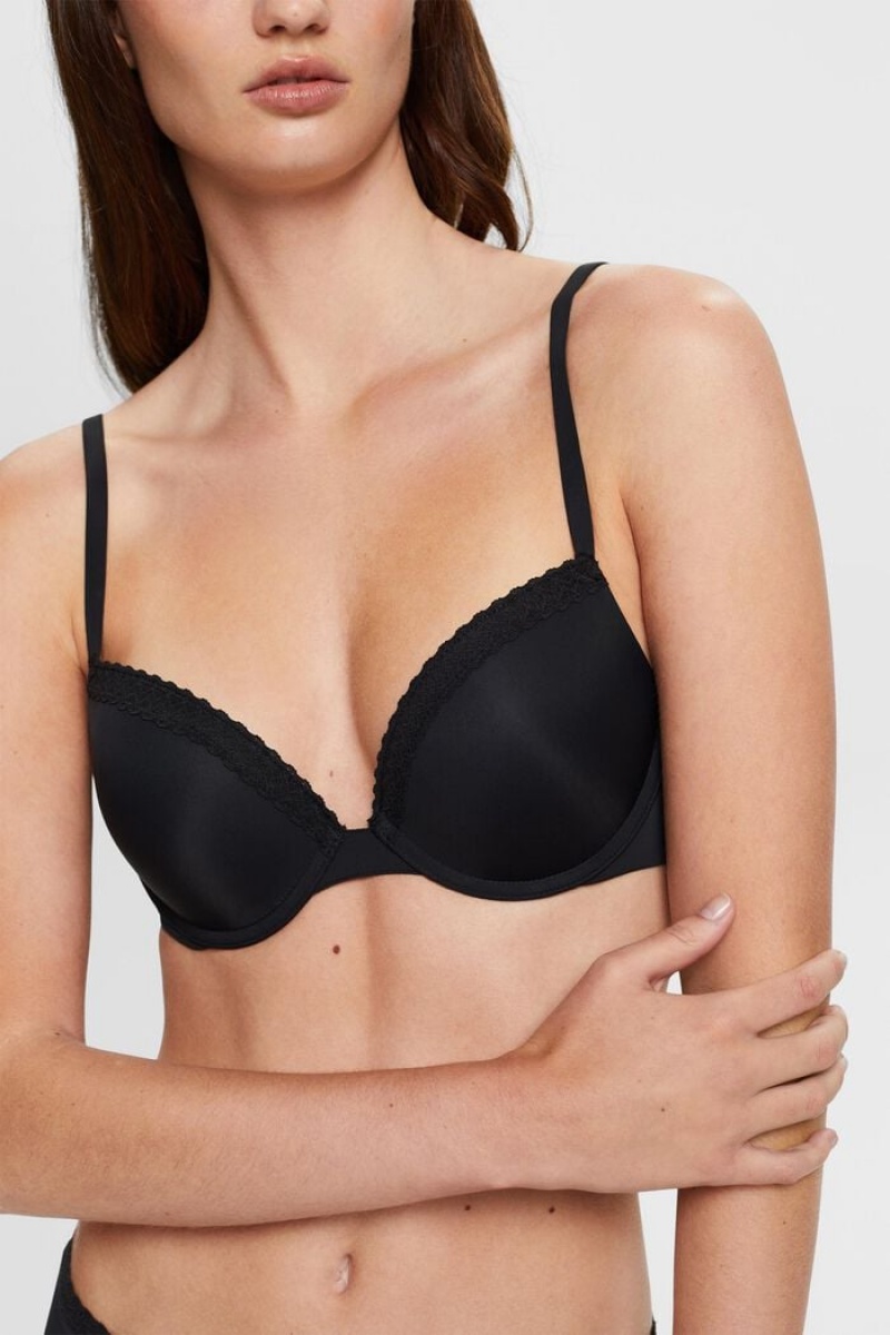 Dámské Noční Prádlo Esprit Krajkové Band Microfiber Push-up Bra Černé | QGK950263