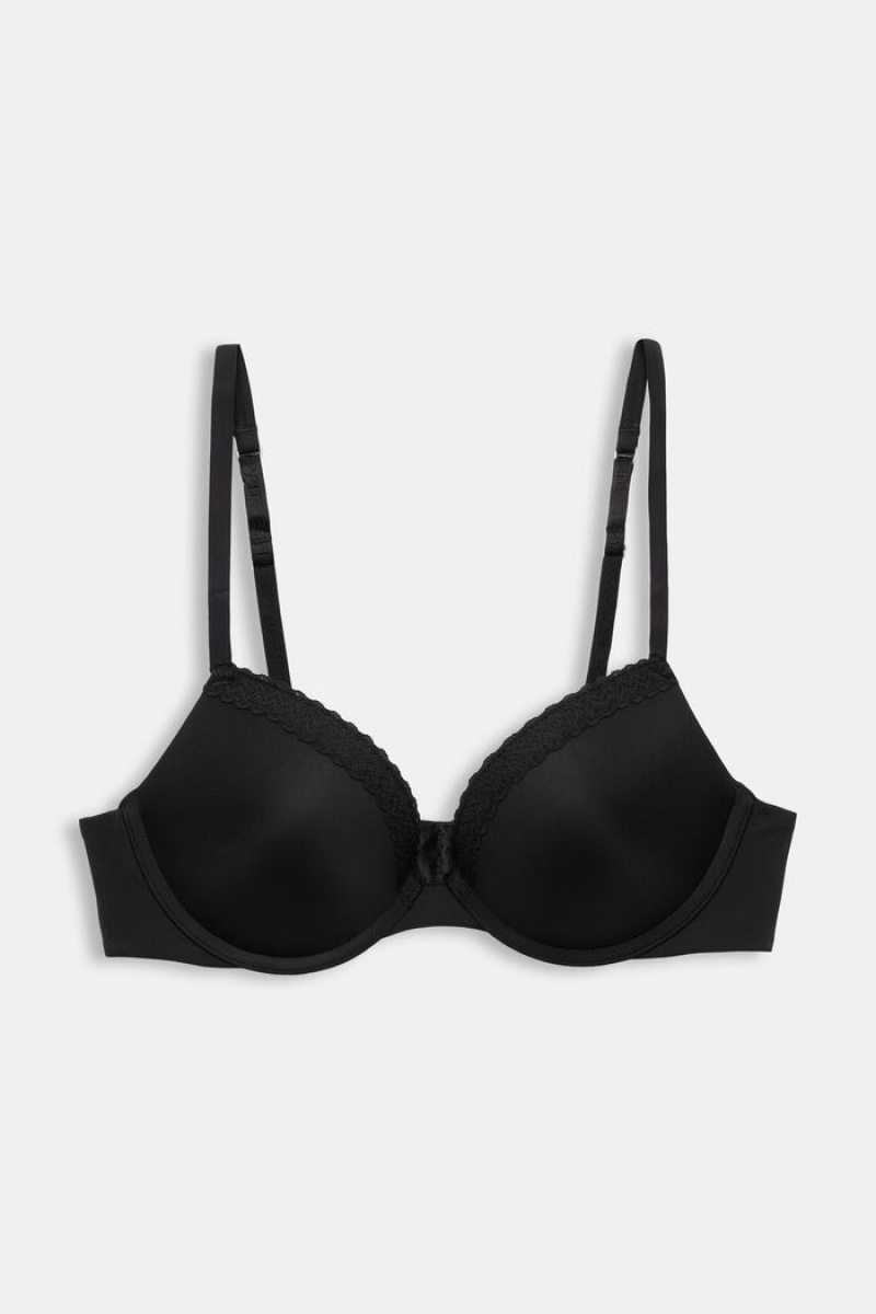 Dámské Noční Prádlo Esprit Krajkové Band Microfiber Push-up Bra Černé | QGK950263