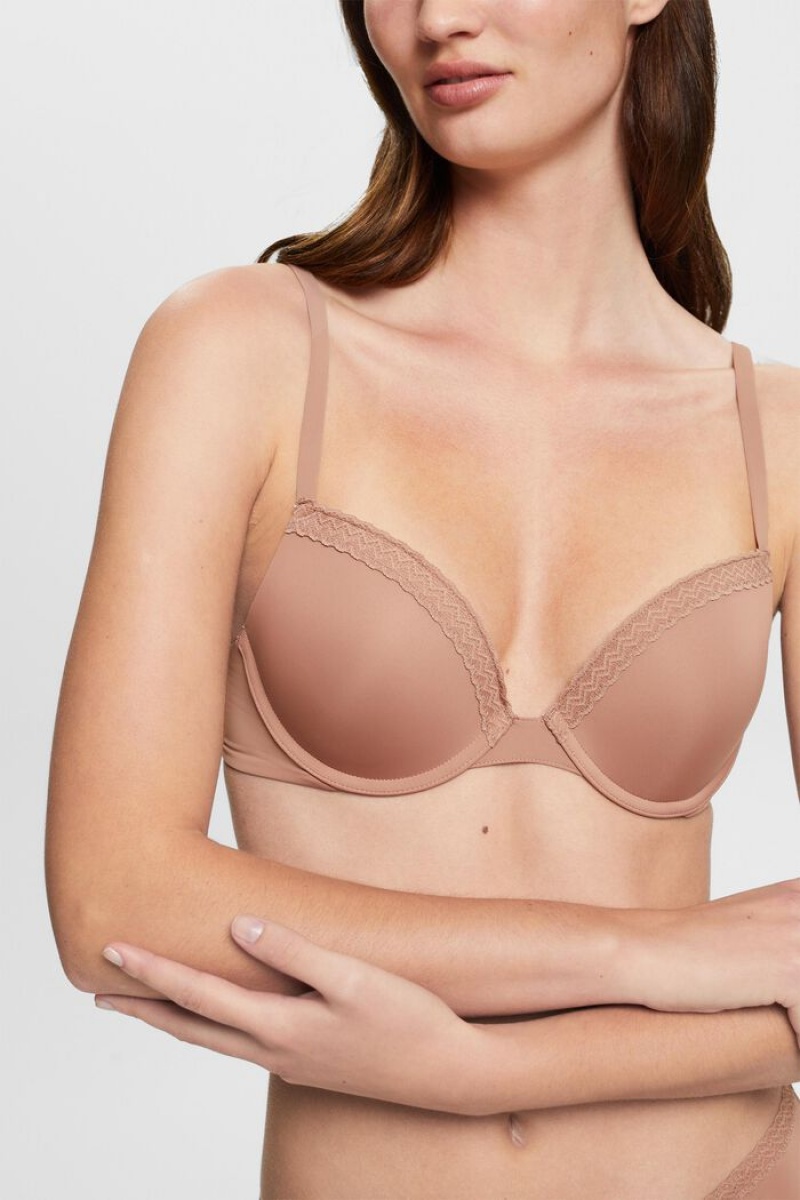 Dámské Noční Prádlo Esprit Krajkové Band Microfiber Push-up Bra Béžový | WCF579420