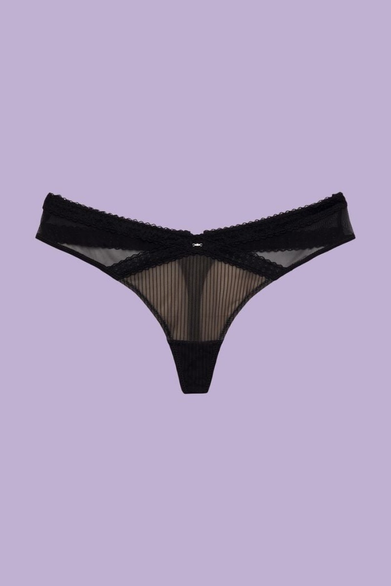 Dámské Noční Prádlo Esprit Mesh Brazilian Hipster String Černé | DBI751394