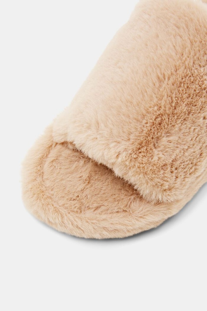 Dámské Pantofle Esprit Faux Fur Home Béžový | RZB165203