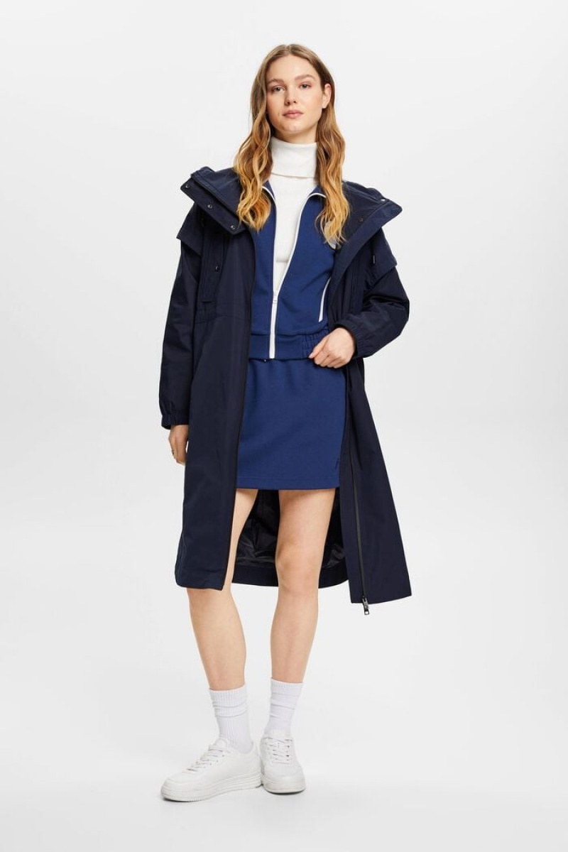 Dámské Parka Esprit Long With Drawstring Hood Tmavě Blankyt | FKG318490