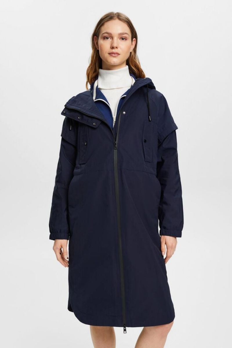 Dámské Parka Esprit Long With Drawstring Hood Tmavě Blankyt | FKG318490