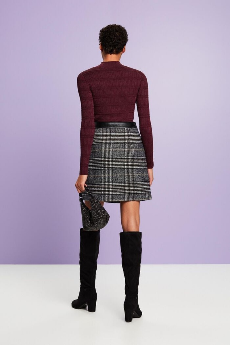 Dámské Sukně Esprit Checked Bouclé Mini Černé | HJX978326