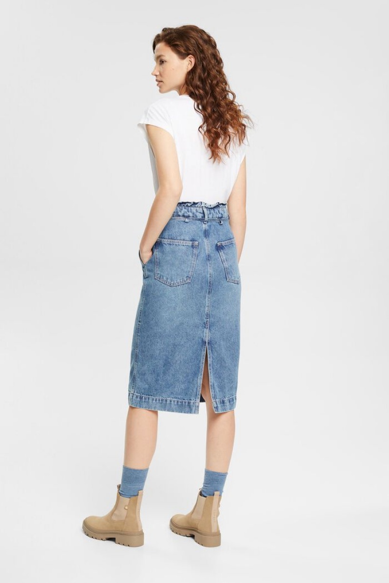 Dámské Sukně Esprit Denim With Paperbag Waistband Blankyt Světle | OPX482153