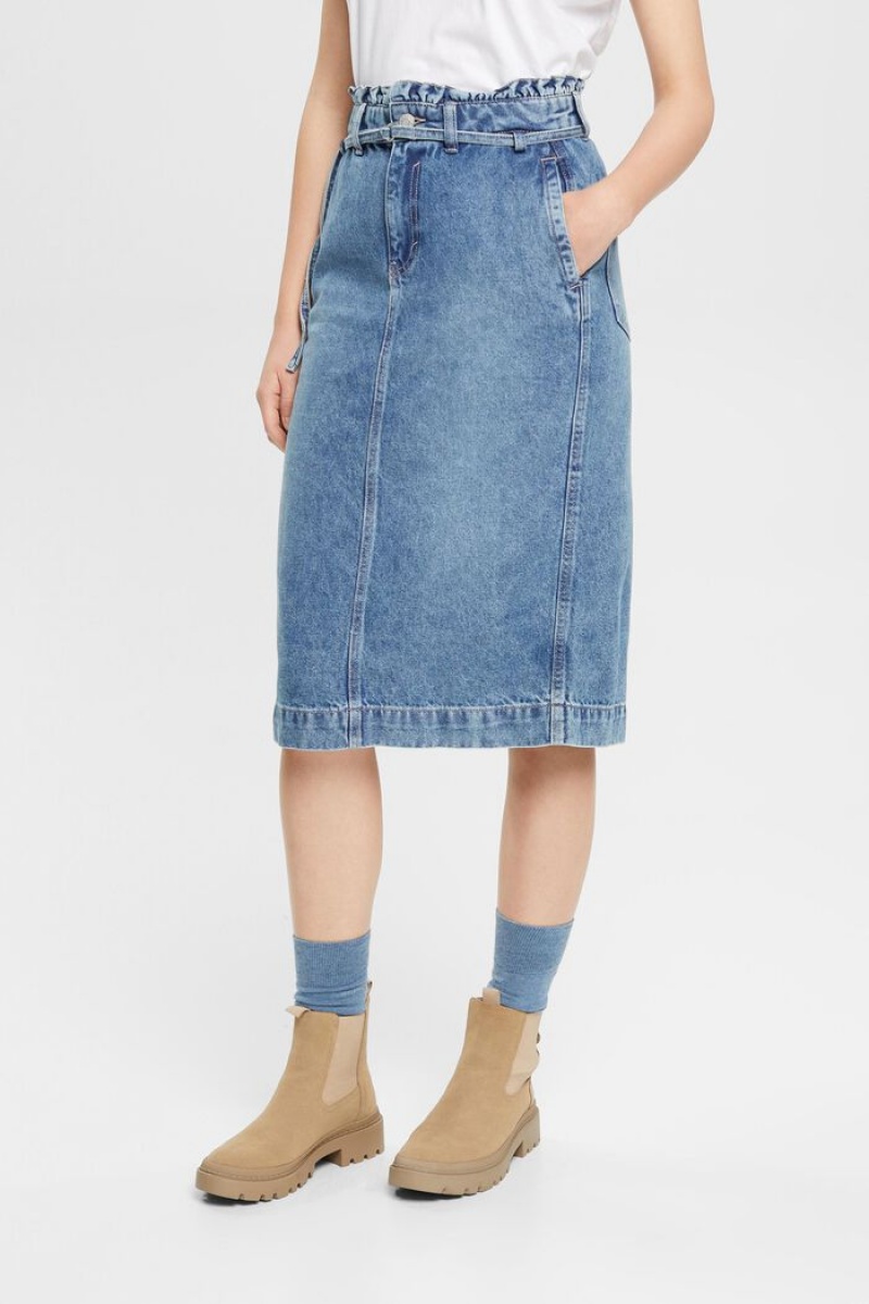 Dámské Sukně Esprit Denim With Paperbag Waistband Blankyt Světle | OPX482153