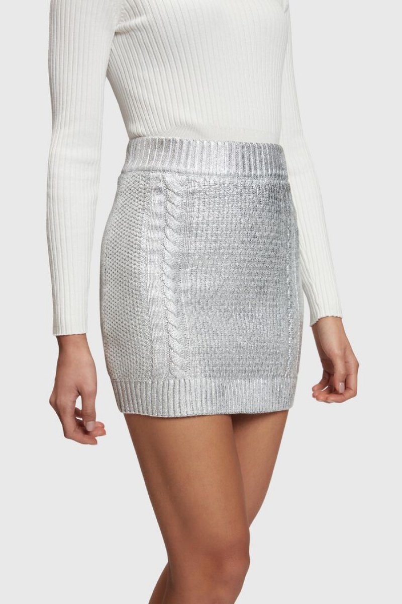 Dámské Sukně Esprit Metallic Cable Knit Mini Stříbrné | BQD364879