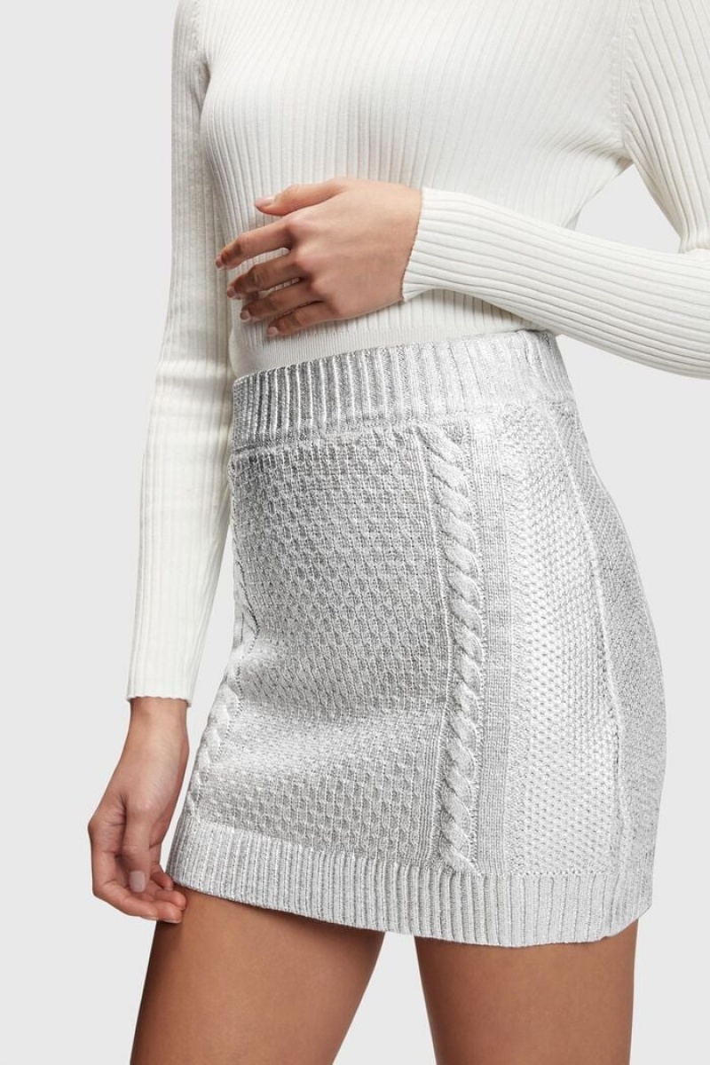 Dámské Sukně Esprit Metallic Cable Knit Mini Stříbrné | BQD364879