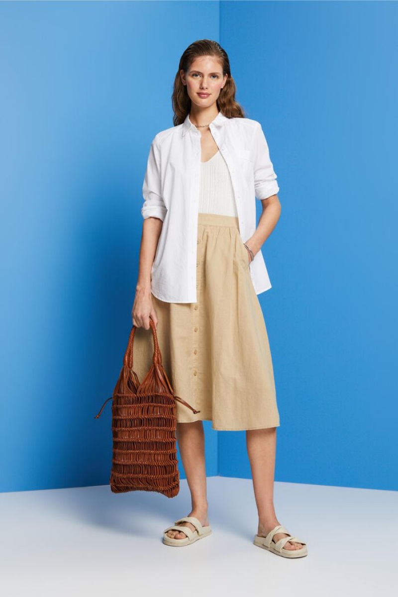 Dámské Sukně Esprit Midi,Linen-cotton Blend Hnědé | LFO017932