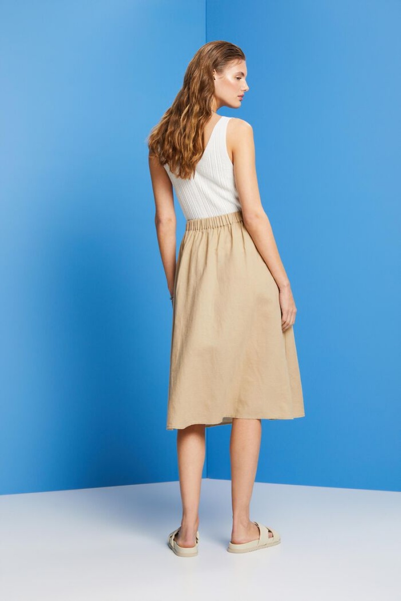 Dámské Sukně Esprit Midi,Linen-cotton Blend Hnědé | LFO017932