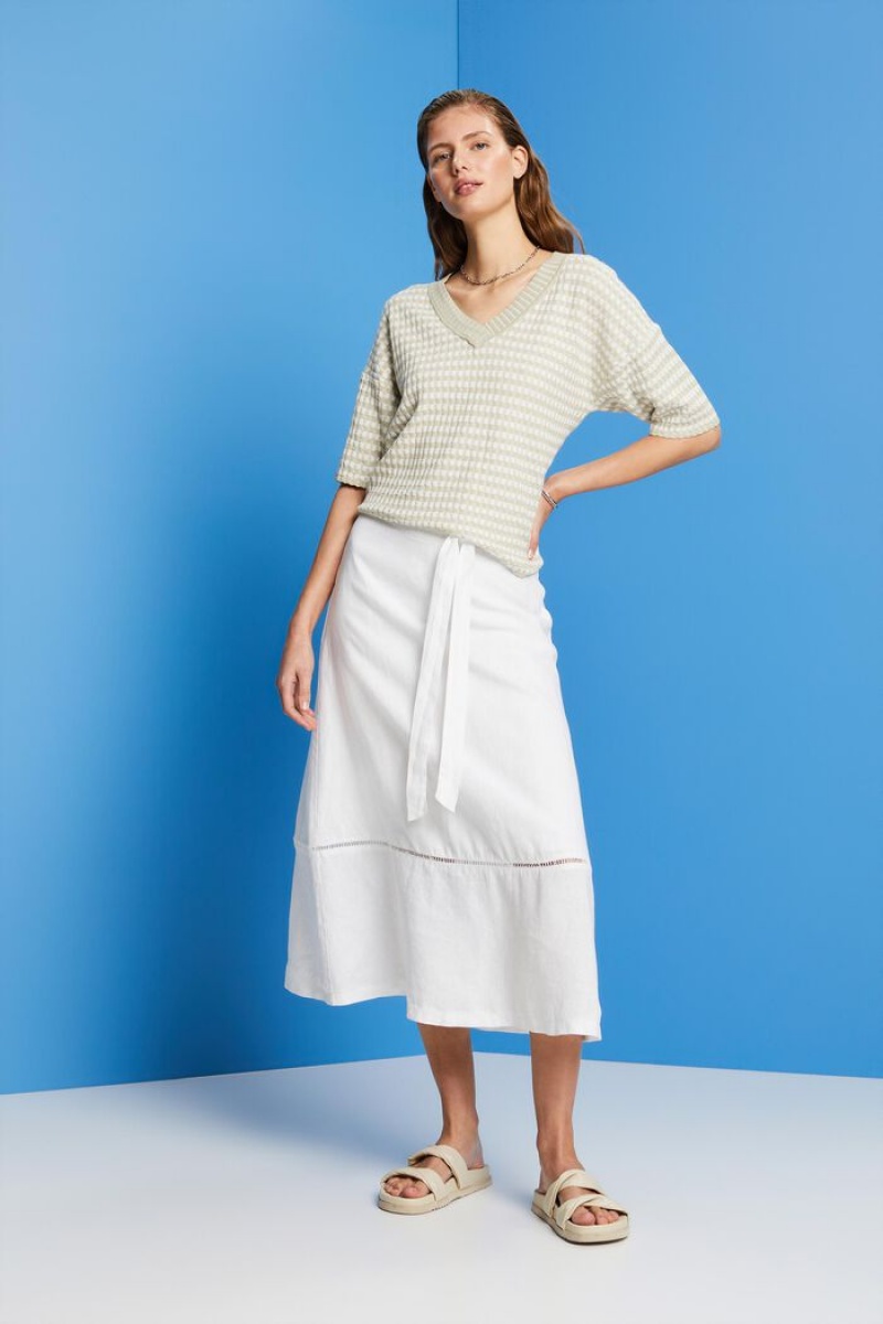 Dámské Sukně Esprit Midi With,100% Linen Bílé | HWI501386