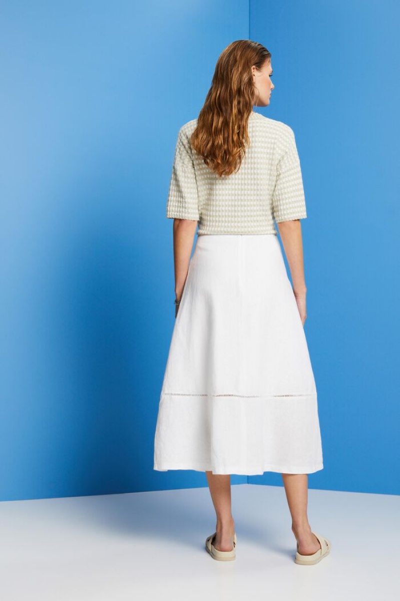 Dámské Sukně Esprit Midi With,100% Linen Bílé | HWI501386