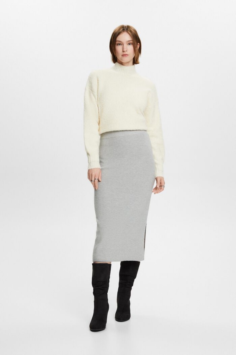 Dámské Sukně Esprit Rib-knit Midi Světle Šedé | XWD730615