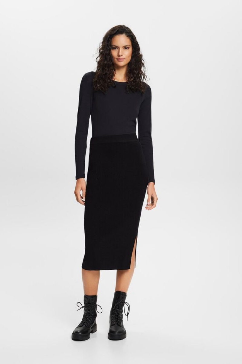 Dámské Sukně Esprit Rib-knit Midi Černé | NSH562138