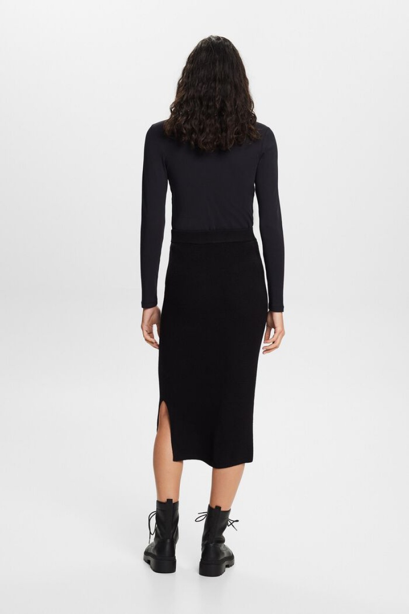 Dámské Sukně Esprit Rib-knit Midi Černé | NSH562138