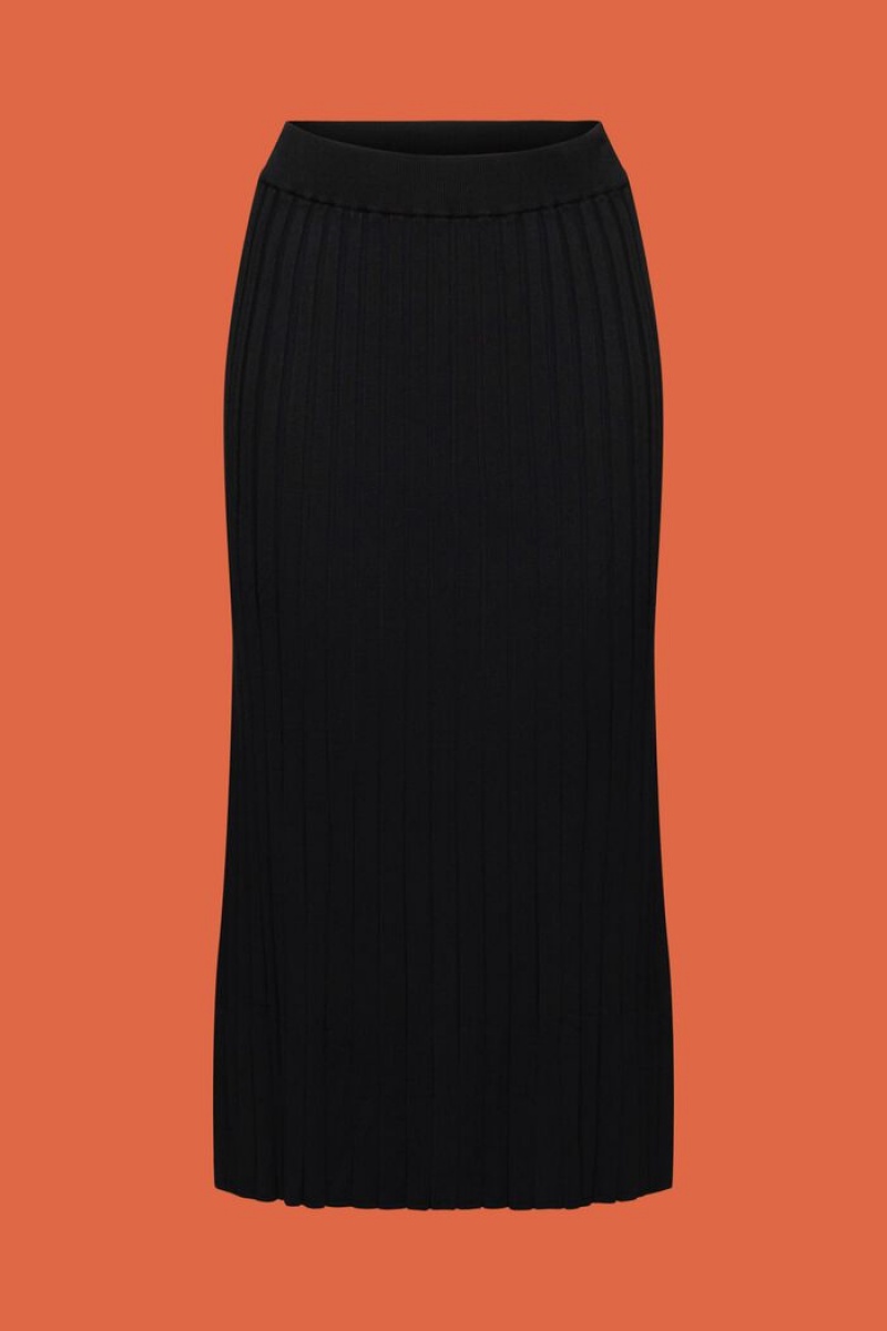 Dámské Sukně Esprit Rib-knit Midi Černé | YCH730649