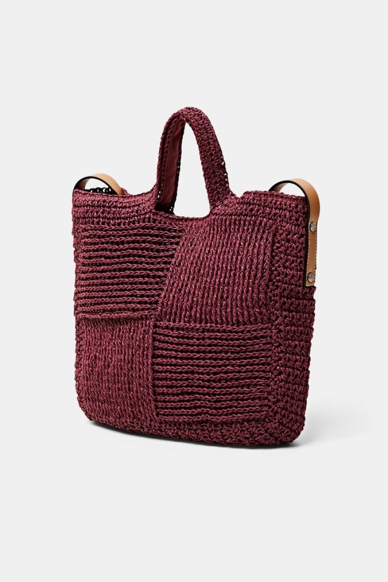 Dámské Tašky Esprit Faux Læder Trim Woven Raffia Vínové Červené | ETD345607