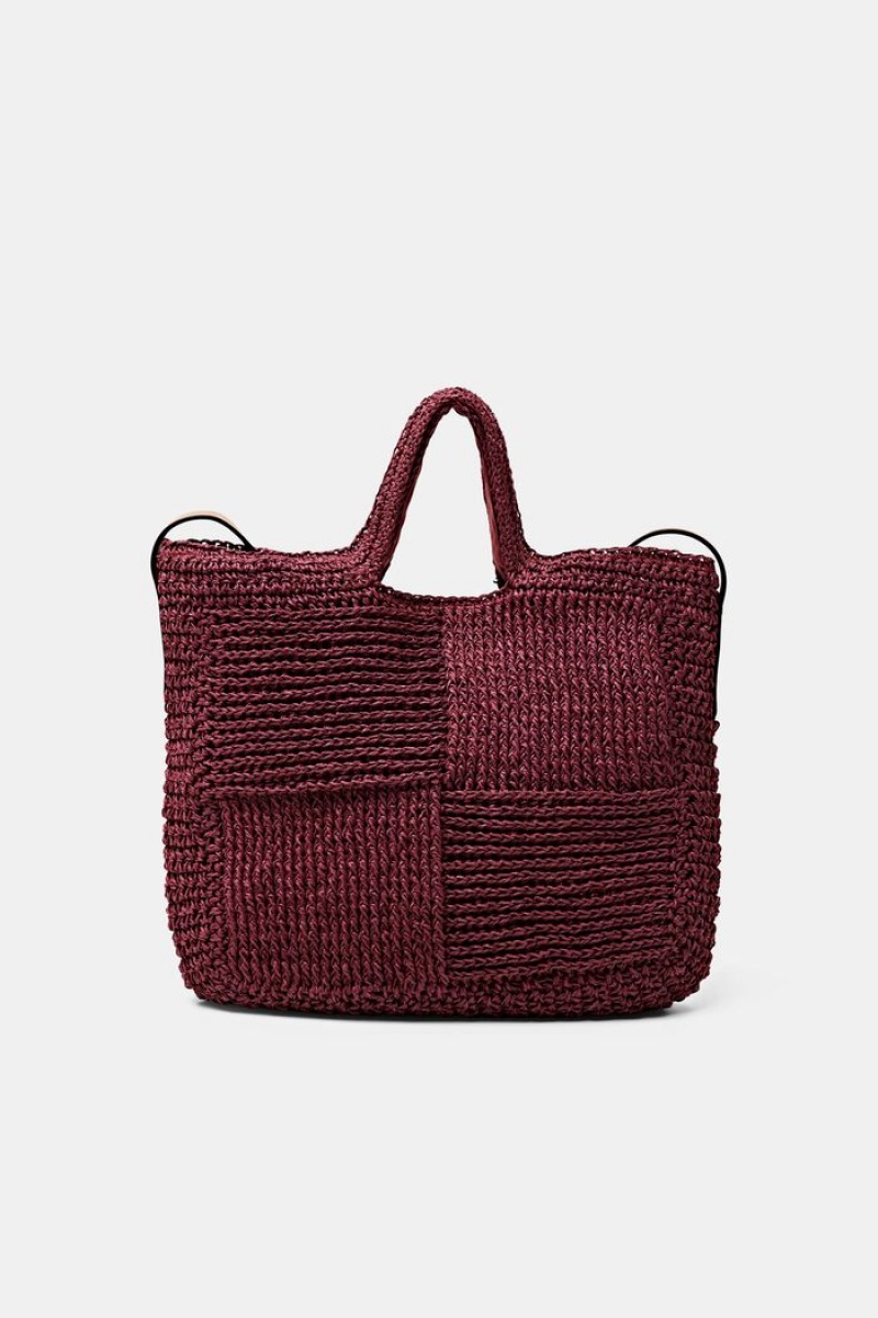 Dámské Tašky Esprit Faux Læder Trim Woven Raffia Vínové Červené | ETD345607