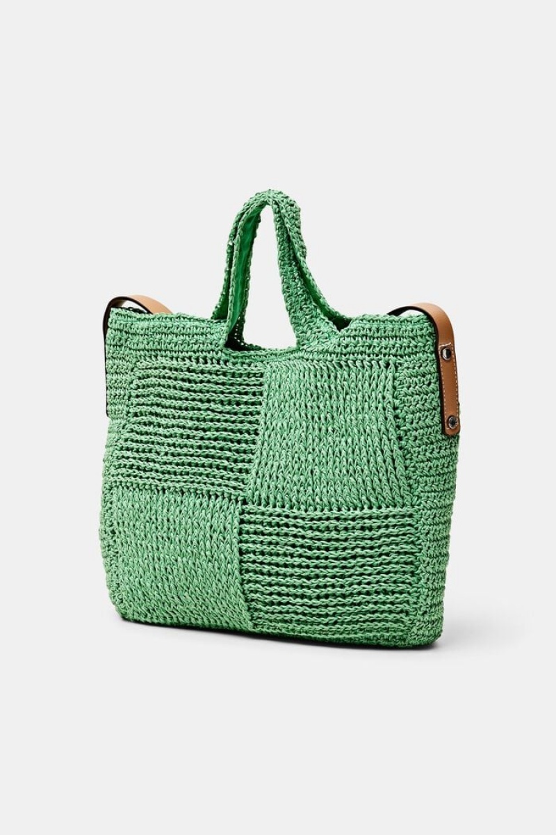 Dámské Tašky Esprit Faux Læder Trim Woven Raffia Zelene | DPH458217