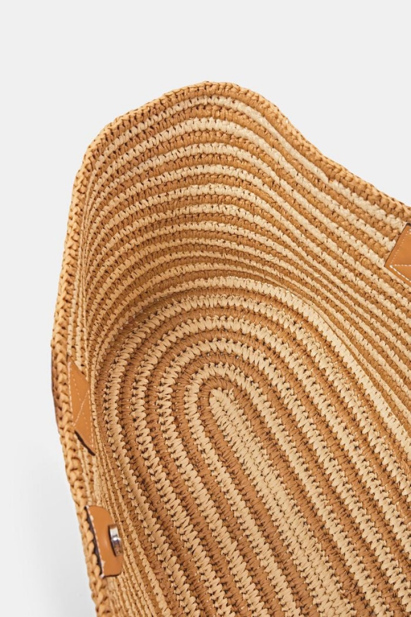 Dámské Tašky Esprit Raffia Shopper With Faux Læder Details Hnědé | NMT075381