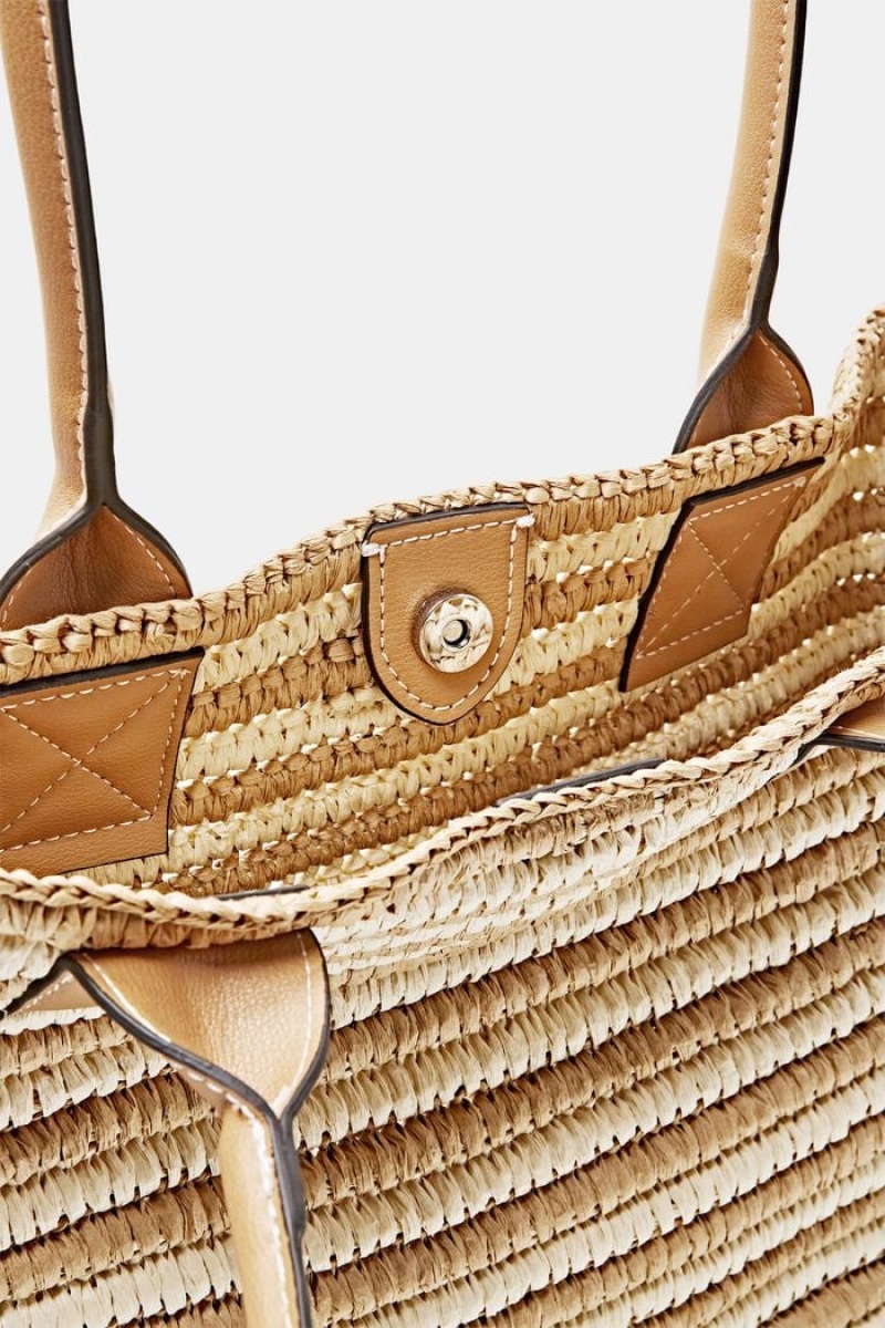 Dámské Tašky Esprit Raffia With Faux Læder Handles Hnědé | DPB810436