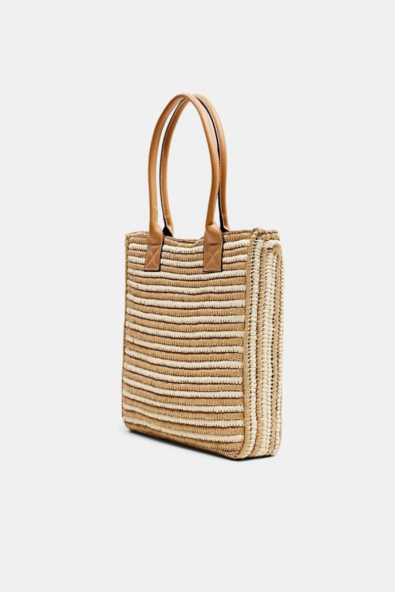 Dámské Tašky Esprit Raffia With Faux Læder Handles Hnědé | DPB810436