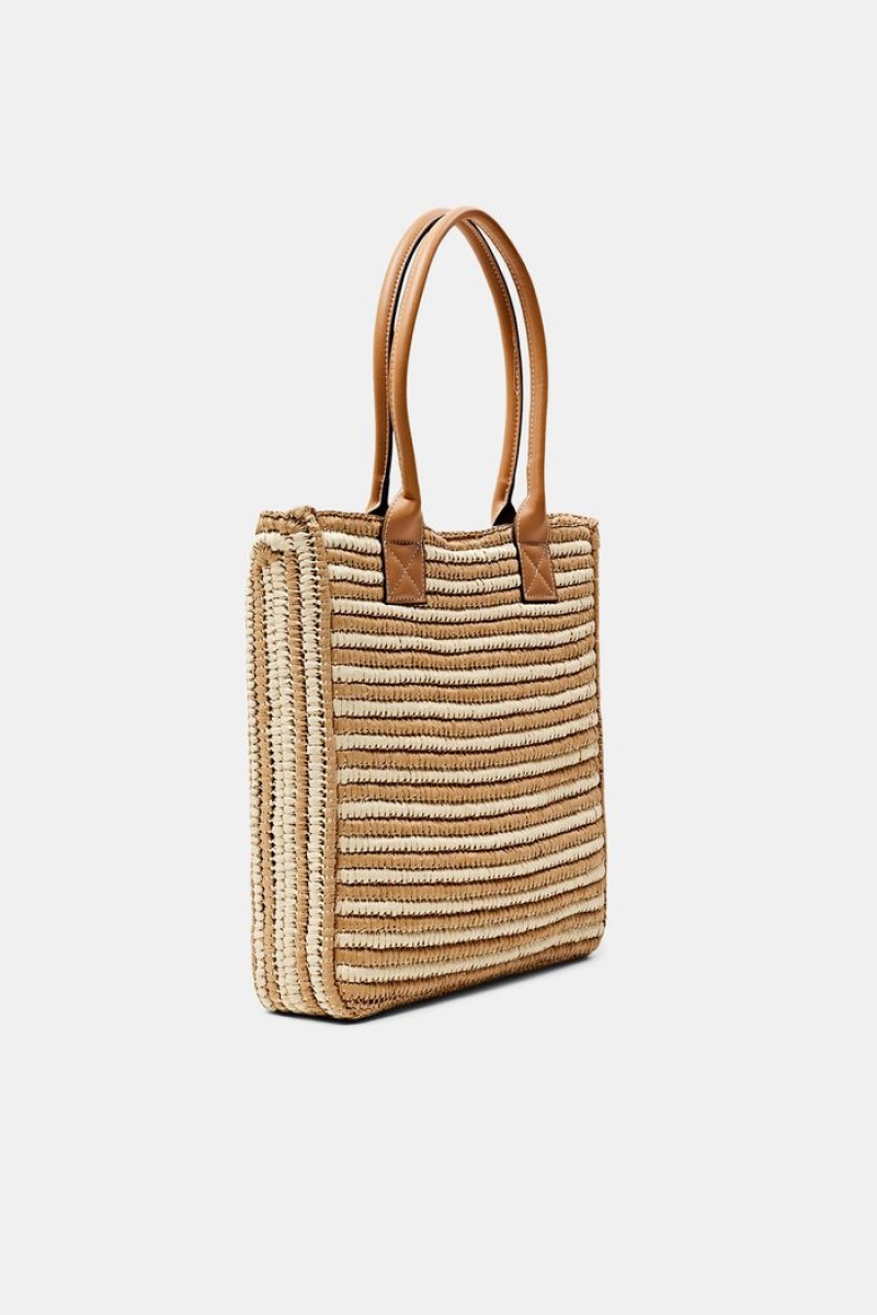 Dámské Tašky Esprit Raffia With Faux Læder Handles Hnědé | DPB810436