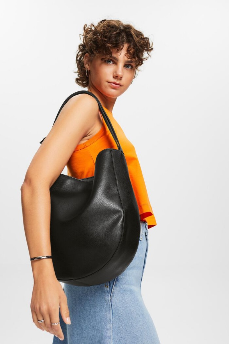 Dámské Tašky Esprit Recycled: Faux Læder Hobo Černé | ZOR328146