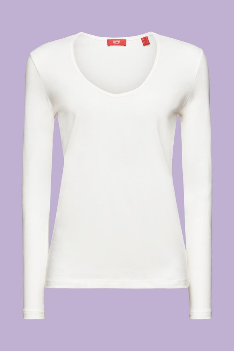 Dámské Topy Esprit Bavlněné Longsleeve Bílé | QHZ413092