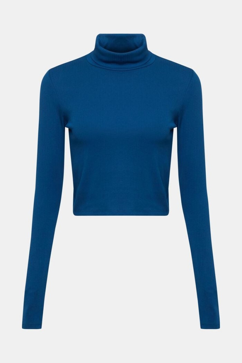 Dámské Topy Esprit Cropped,Roll Neck Long-sleeved Blankyt | SKC624817