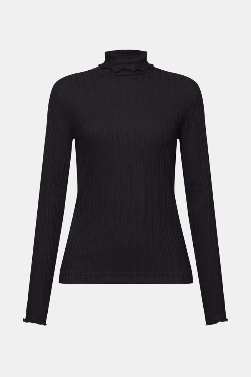 Dámské Topy Esprit Irregular Rib Turtleneck Longsleeve Černé | KEB782935