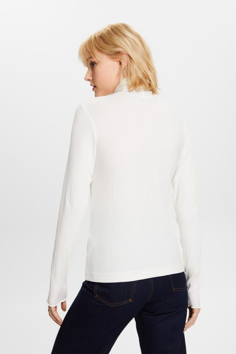 Dámské Topy Esprit Irregular Rib Turtleneck Longsleeve Bílé | HDG936428