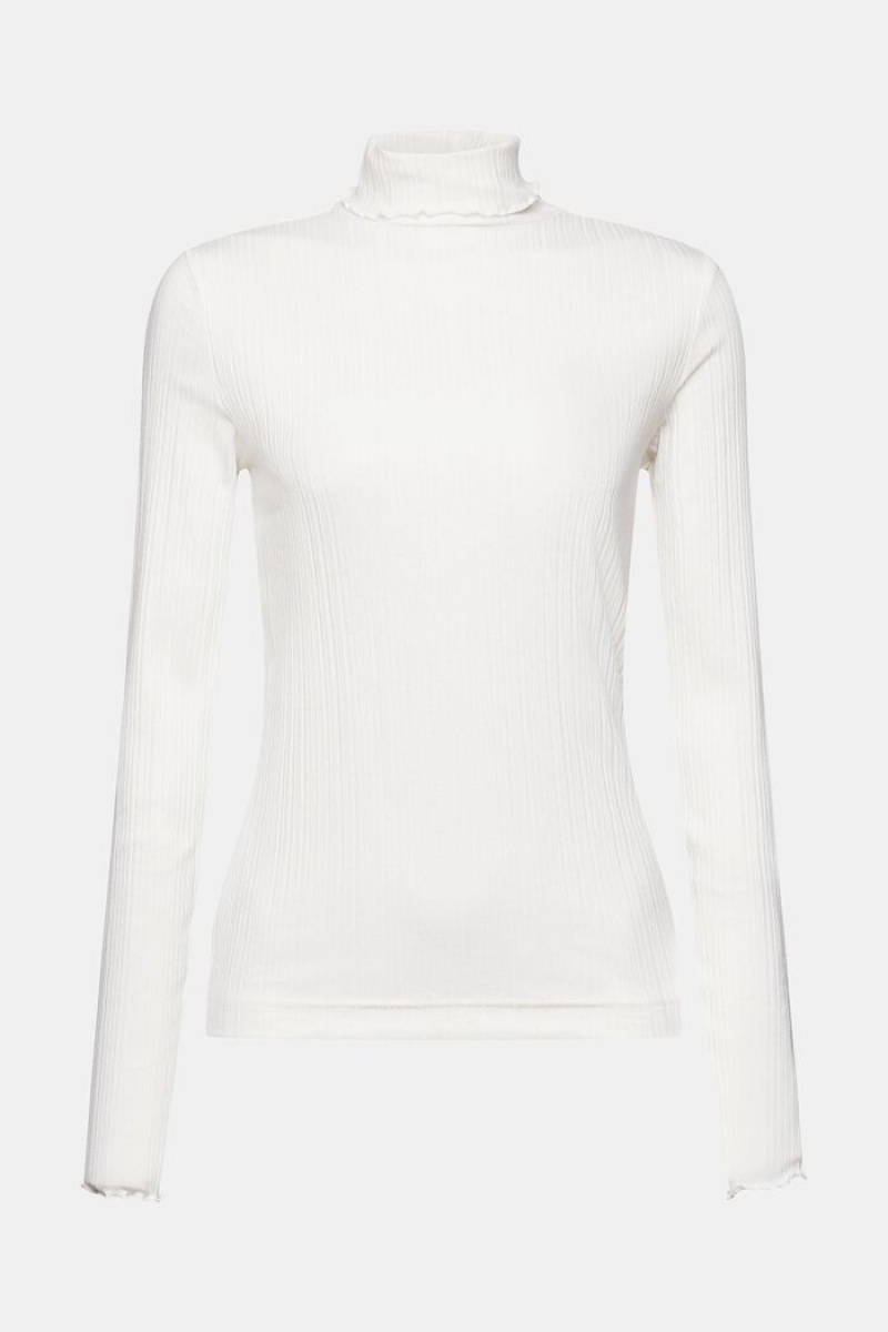 Dámské Topy Esprit Irregular Rib Turtleneck Longsleeve Bílé | HDG936428