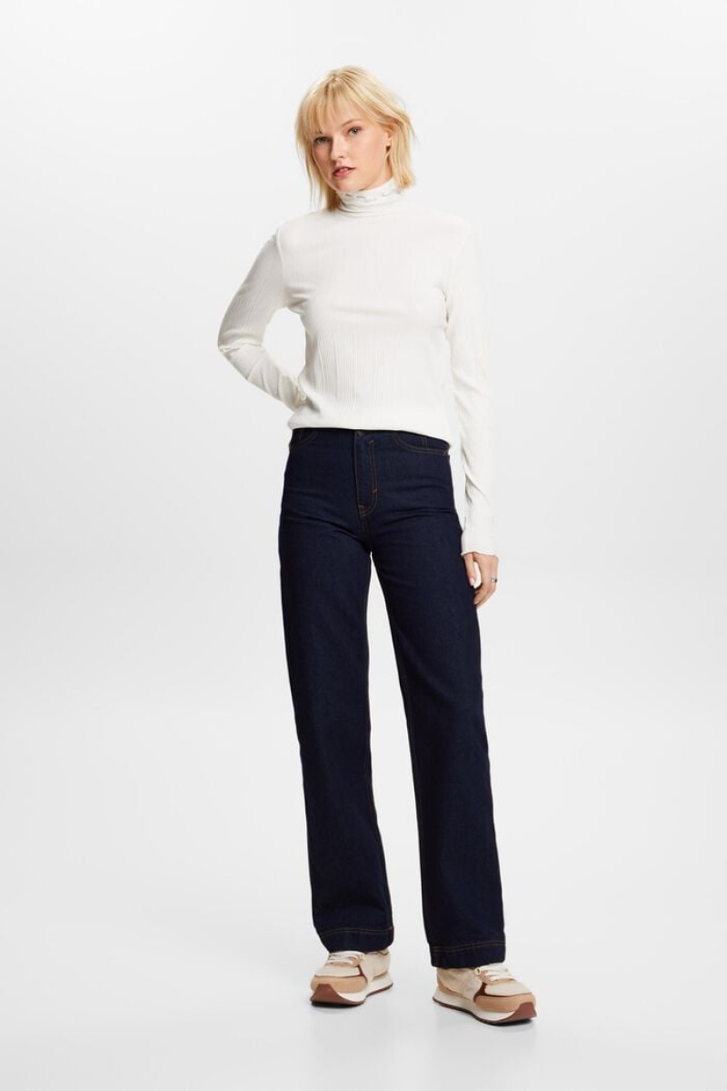 Dámské Topy Esprit Irregular Rib Turtleneck Longsleeve Bílé | HDG936428