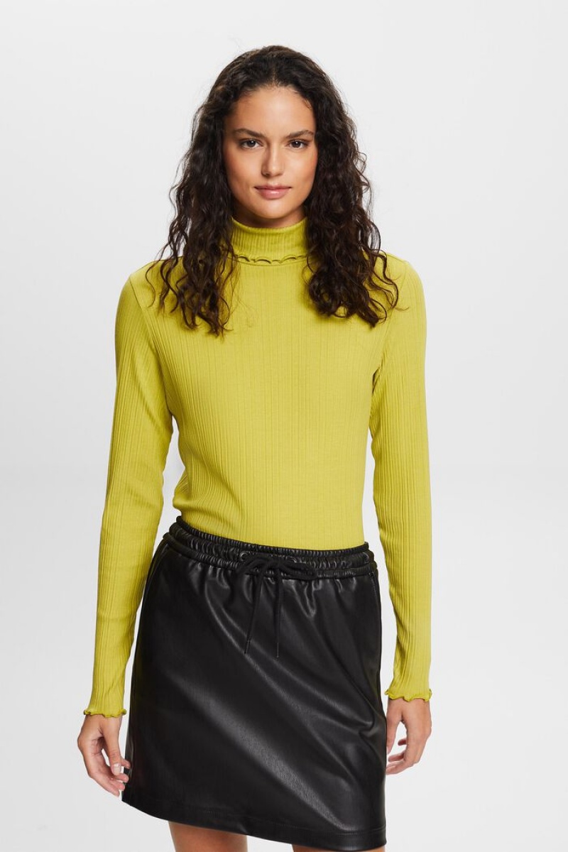 Dámské Topy Esprit Irregular Rib Turtleneck Longsleeve Zelene | BAT315698