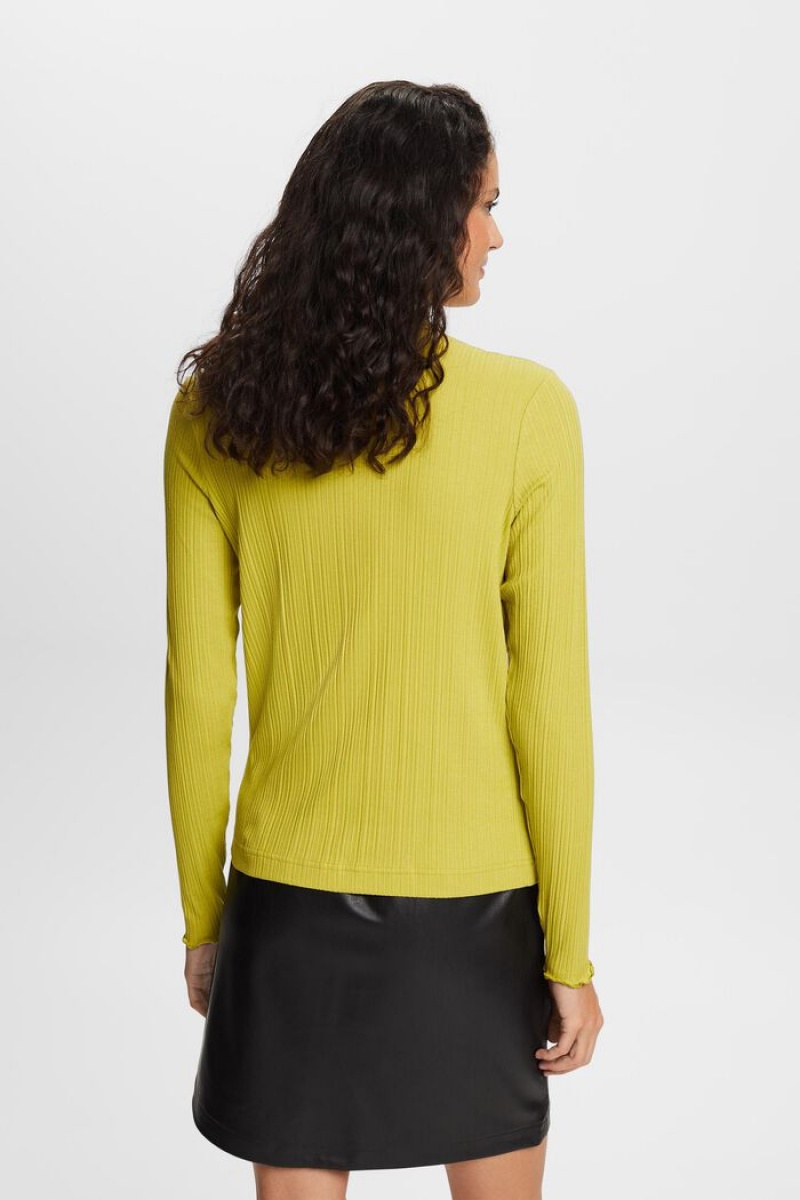 Dámské Topy Esprit Irregular Rib Turtleneck Longsleeve Zelene | BAT315698