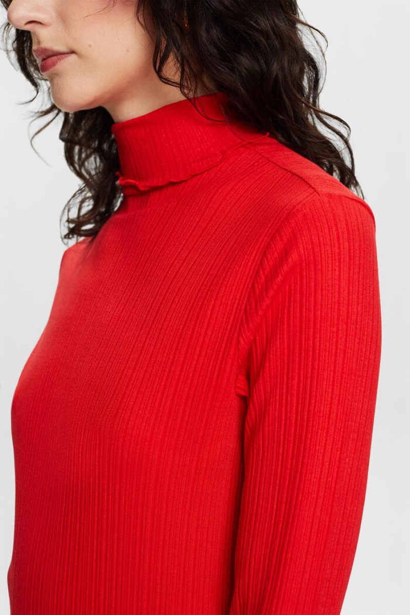 Dámské Topy Esprit Irregular Rib Turtleneck Longsleeve Červené | IDQ241605