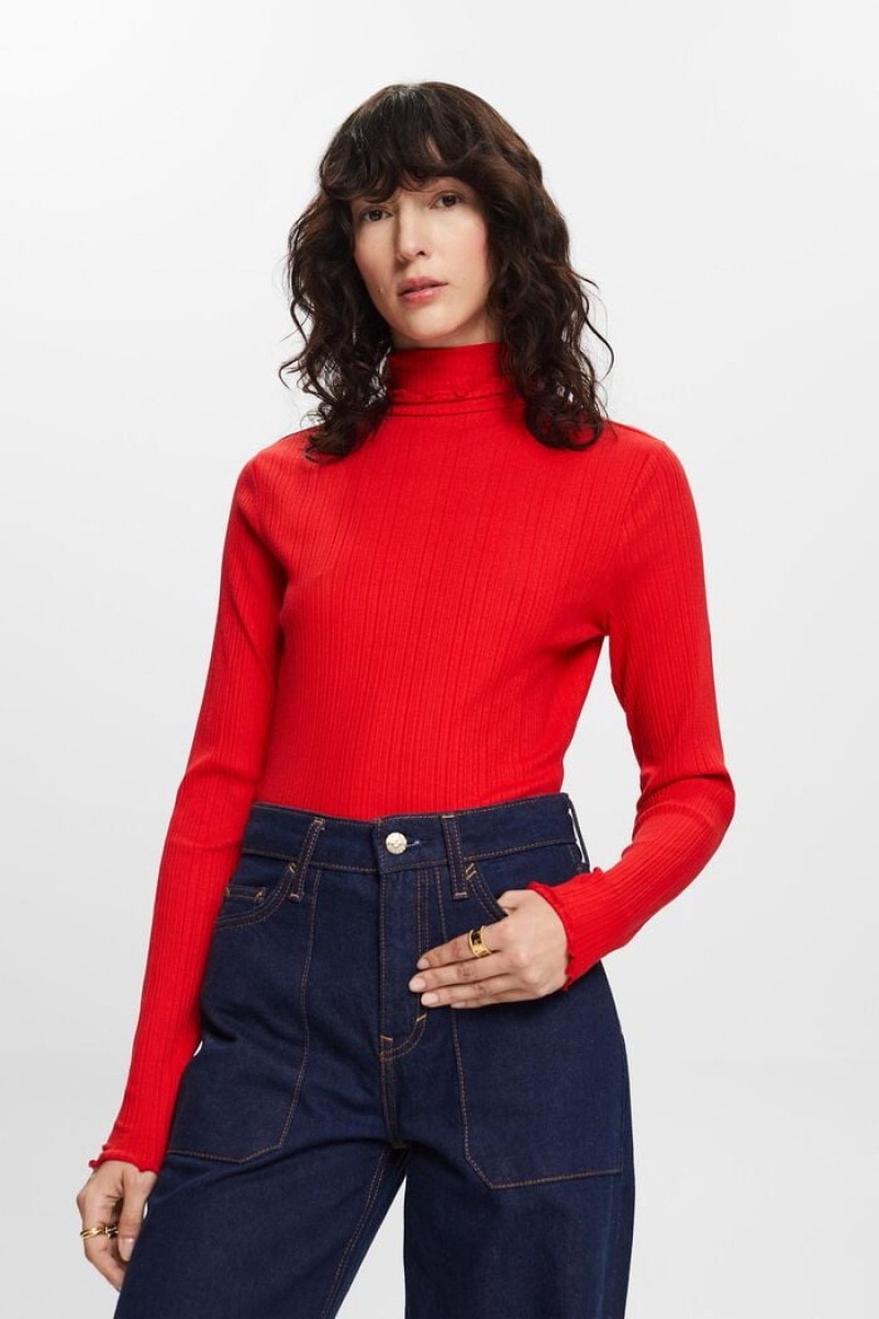 Dámské Topy Esprit Irregular Rib Turtleneck Longsleeve Červené | IDQ241605