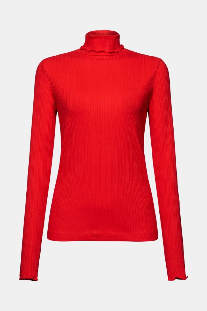 Dámské Topy Esprit Irregular Rib Turtleneck Longsleeve Červené | IDQ241605