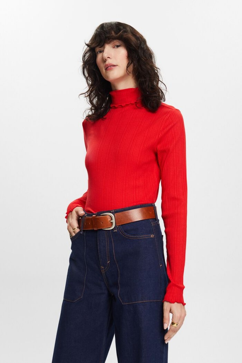 Dámské Topy Esprit Irregular Rib Turtleneck Longsleeve Červené | IDQ241605