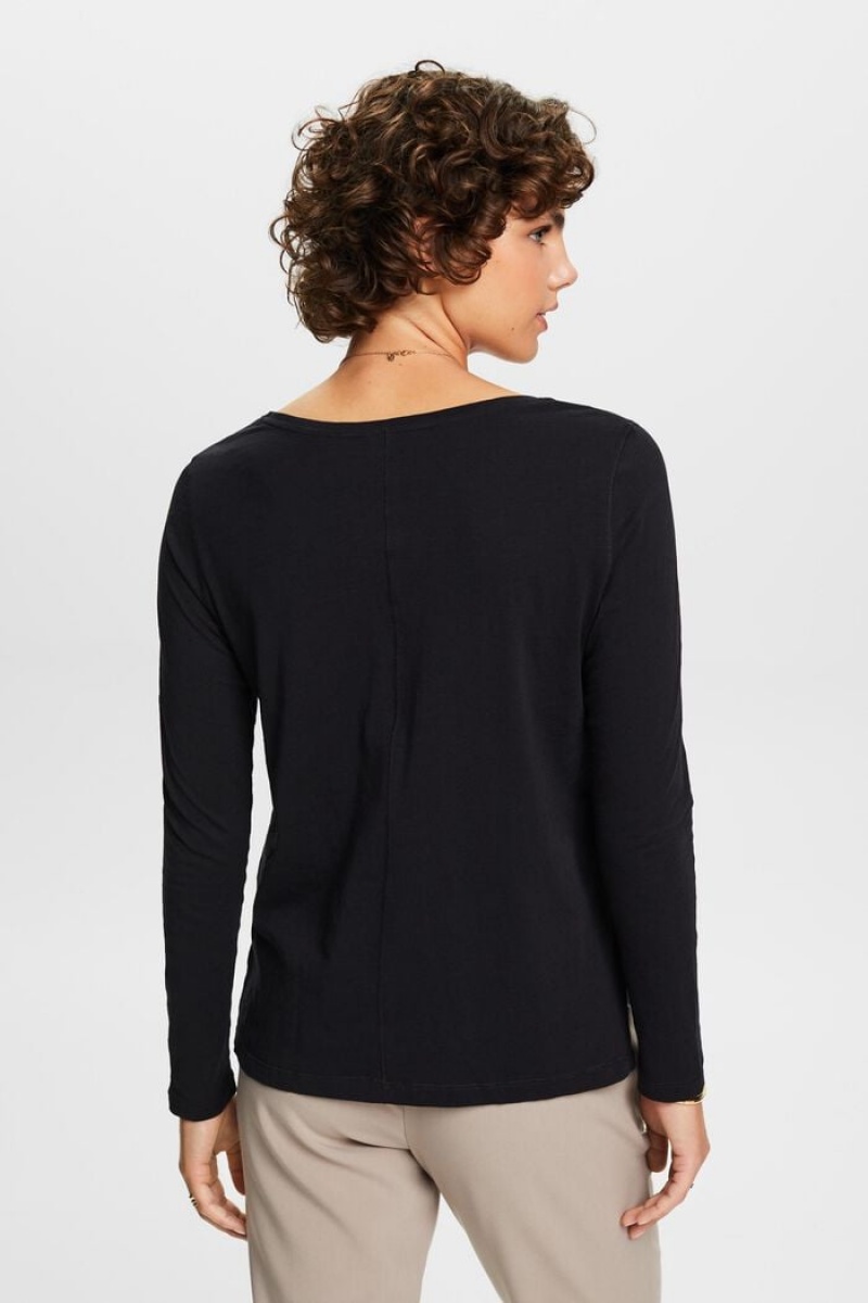 Dámské Topy Esprit Jersey Long Sleeve,100% Bavlněné Černé | HRU298357