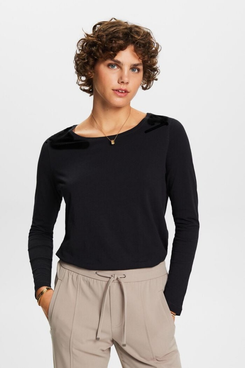 Dámské Topy Esprit Jersey Long Sleeve,100% Bavlněné Černé | HRU298357